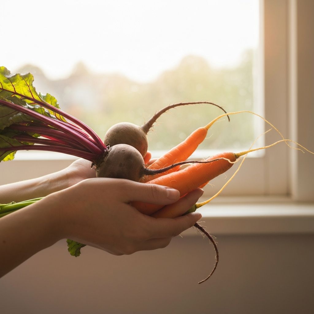 Hands holding fresh organic vegetables